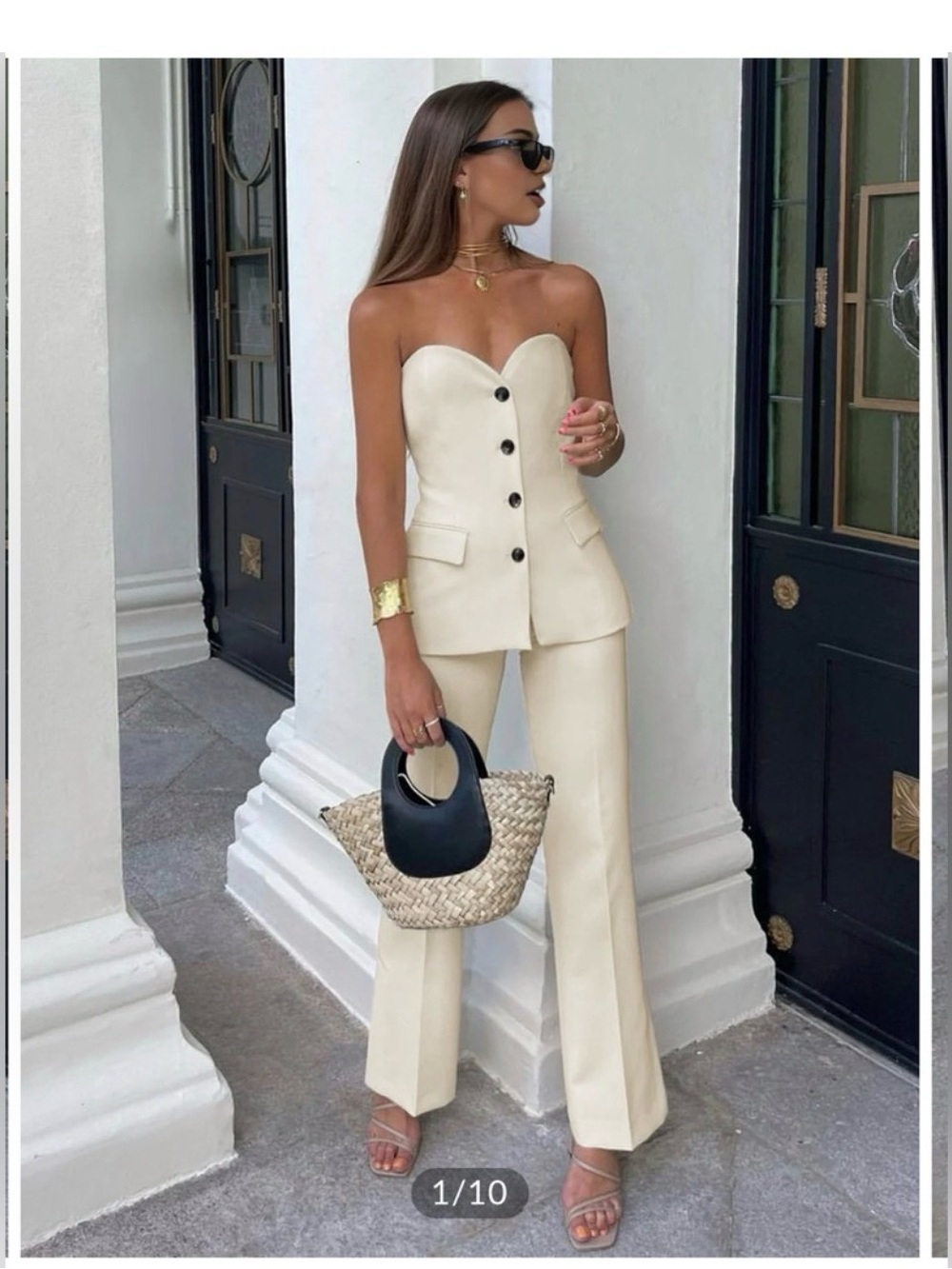 Commense XS Ivory Strapless Bustier Vest & Pants Suit Set